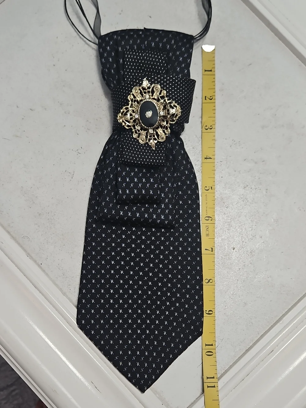 Tommy Hilfiger Statement Tie Necklace with Gold Tone Black Onyx Brooch